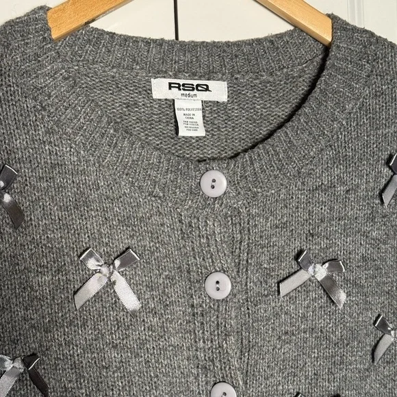 RSQ Gray Women's Cardigan with Bow Details - Picture 3 of 5